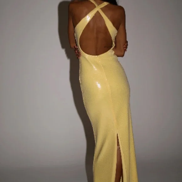 Eliza Rose Yellow Sequin Evening Gown - Picture 11 of 14